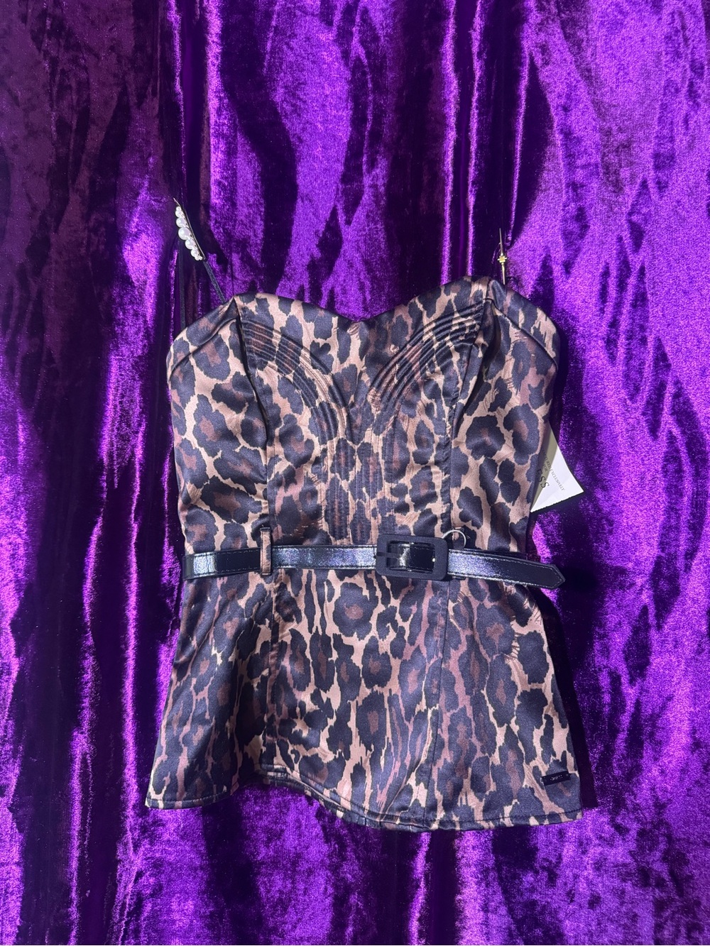 Guess Strapless Leopard Print Bustier Top with Belt New With Tags Size XS